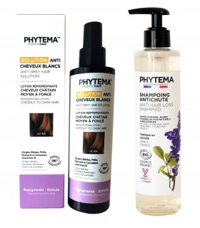 Set solutie Ultra refacere naturala a parului alb sau grizonat si sampon Bio impotriva caderii parului.