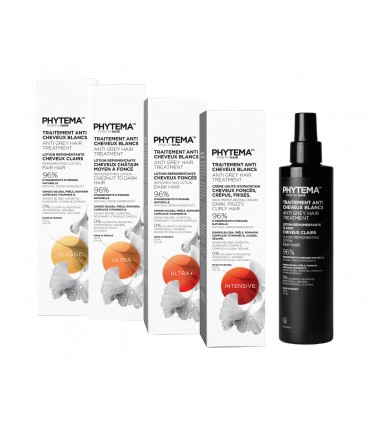 Set Solutie repigmentare par alb, grizonat, Ultra si Sampon Bio volum, Shampooing volume, Phytema 150ml + 250ml