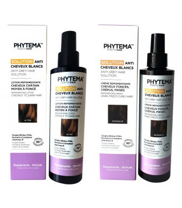 Set Solutie Ultra refacere culoare naturala a parului alb, grizonat. Pentru femei si barbati. Phytema.