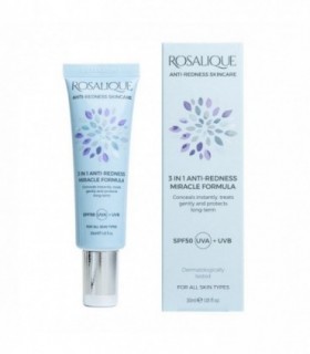 Crema / Fond de ten anti-roseata, cuperoza, 3 in 1, Spf 50, pt toate tipurile de ten, Rosalique, 30 ml