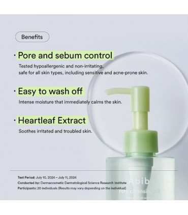 ABIB Pore Cleansing Oil Heartleaf Oil-Wash - Ulei de curatare a porilor cu Gluconolactona, Houttuynia cordata 200 ml